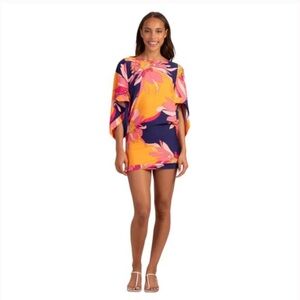TRINA TURK Breeze Swim Tunic Cover Up Blue Yellow Pink Dress sz M $152